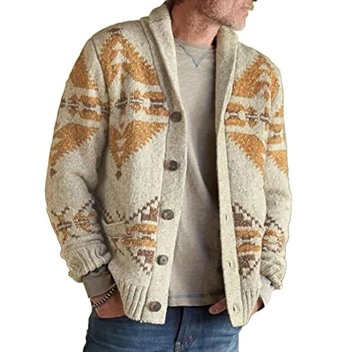 Mens Classic Button Up Gentleman Cardigan Long Sleeve Knitted Cardigan Thick Sweater Relax Fit V-Nec