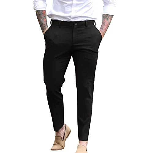 Mens Classic Casual Business Office Work Smart Pants Formal Dress Pants Comfort Flat-Front Stretch P