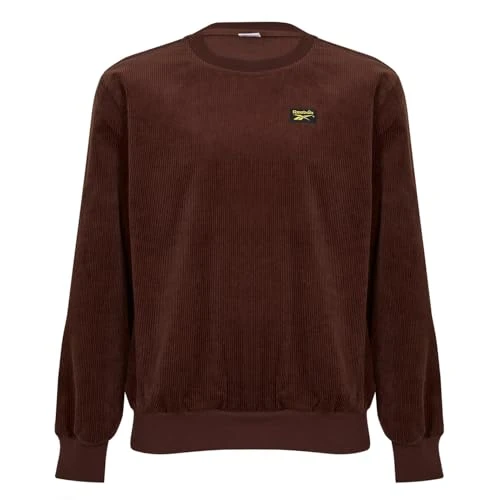 Mens Classic Cord Crew Sweatshirt Long Sleeve Top Brown M