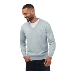 Men's Classic Cotton V-Neck Jumper in Blue