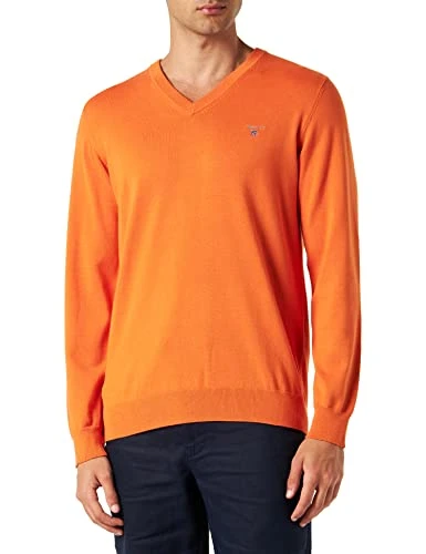 Men's CLASSIC COTTON V-NECK, Pumpkin Orange, S