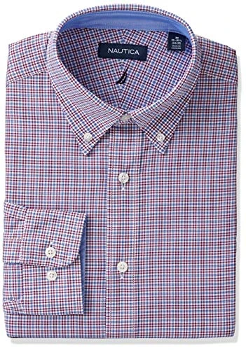 Men's Classic Fit Button Down Collar Dress Shirt, Medium Purple Check, 17"-17.5" Neck 32"-33" Sleeve