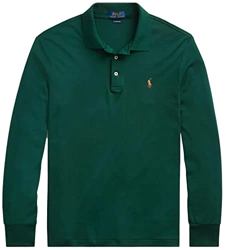 Men's Classic Fit Long Sleeve Soft Touch Polo Shirt (XL, ClgGreen), Green