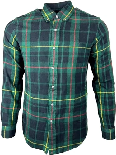 Men's Classic Fit Performance Flannel Button Down Long Sleeve Shirt, Green Black Mu, Medium