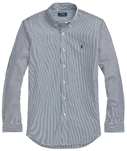 Men's Classic Fit Poplin Sport Shirt, Navy/White Stripped., XL