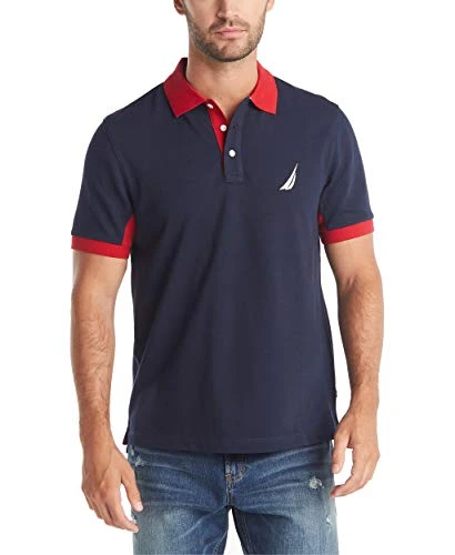 Men's Classic Fit Short Sleeve Performance Pique Polo Shirt, Navy, Large