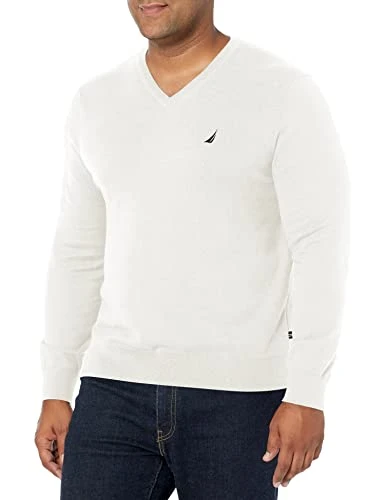 Men's Classic Fit Soft Lightweight Jersey V-Neck Sweater Pullover, Marshmallow, S