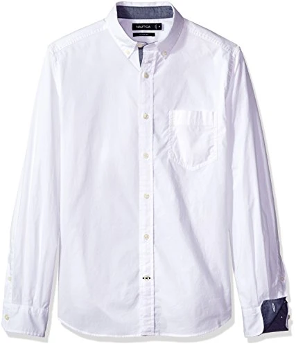 Men's Classic Fit Stretch Solid Long Sleeve Button Down Shirt, Marshmallow, Large