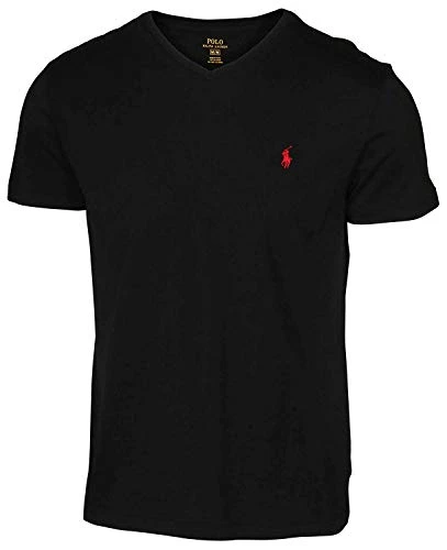 Men's Classic Fit V-Neck T-Shirt (Small, Black (Red Pony))