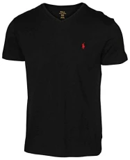 Men's Classic Fit V-Neck T-Shirt (Small, Black (Red Pony))