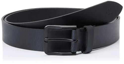 Men's Classic Flat Leather Belt, Black (Black/Black), 45,3 inches