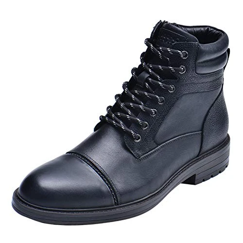 Men's Classic Genuine Leather Ankle Boots Zip Chukka Boots with Warm Flannel Lining Black UK7