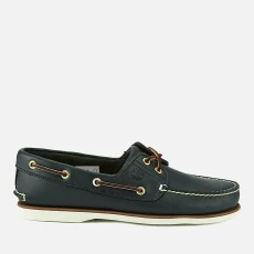 Mens Classic Leather Eye Boat Shoes - Blue