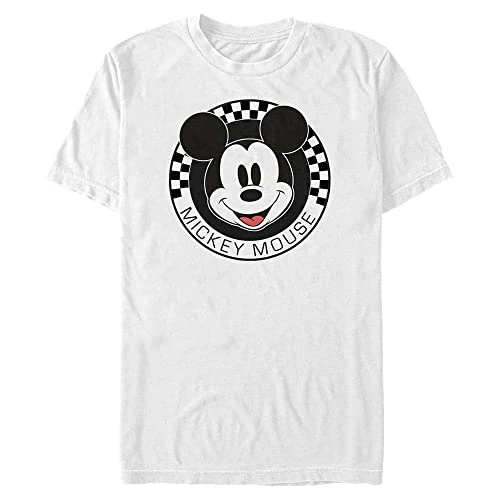 Men's Classic Mickey Mouse Checkered Tops Short Sleeve Tee Shirt T, White, 4XL