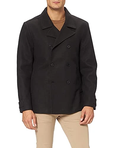 Men's Classic Pea Coat Jacket, Black, XL