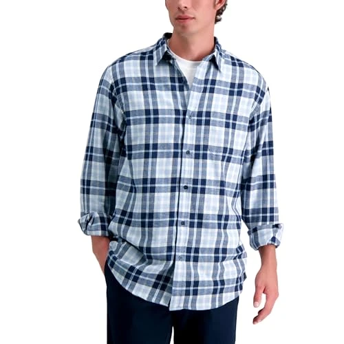 Men's Classic Plaid Flannel Shirt, Light Blue Plaid, XL