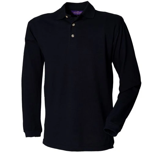 Mens Classic Plain Long Sleeve Cotton Polo Shirt (L) (Navy)