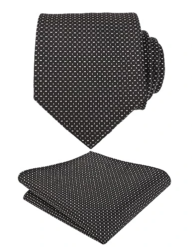 Mens Classic Polka Dot Necktie and Hanky for Business Formal Tie with Pocket Square Set, Black