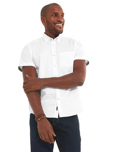 Men's Classic Short Sleeve Button Down Collar Oxford Shirt, White, XL