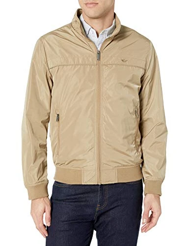 Men's Classic Stand Collar Bomber Jacket, Khaki, XL