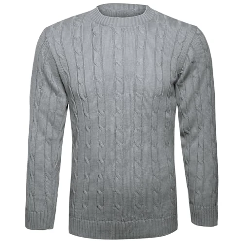 Mens Classic Style Chunky Cable Knit Jumper Plain Casual Design Pull On Thick Warm Winter Pullover S