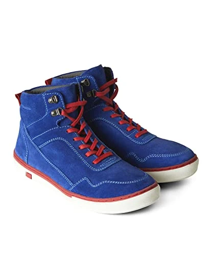 Men's Classic Suede Lace Up High Top Shoes Pump, Blue, 12 UK