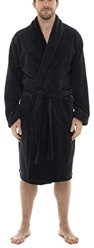 Mens  Classic Supersoft Fleece Towelling Bathrobe Black LRG