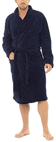 Mens  Classic Supersoft Fleece Towelling Bathrobe Navy LRG