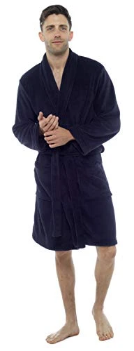 Mens  Classic Supersoft Fleece Towelling Bathrobe Navy MED