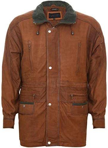 Men's Classic Tan Rust Contrast Soft Supple Suede Buff Overcoat Parka Winter Outdoor Jacket Regular 