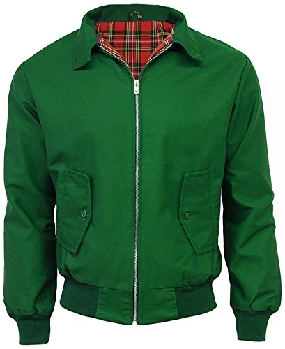 Mens Classic Vintage Scooter Harrington Bomber Jacket | Tartan Lined | Biker (L, Bottle Green)