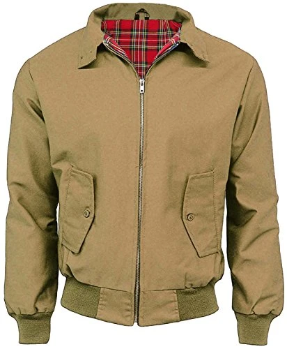 Mens Classic Vintage Scooter Harrington Bomber Jacket | Tartan Lined | Biker (L, Camel)