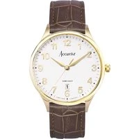 Men's Classic White Dial Brown Leather Watch - Gold