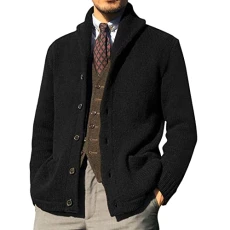 Mens Classic Zip and Button Up Gentleman Cardigan Long Sleeve Pattern Knitwear Athletic Fit Soild Sweatshirts for Men UK Party Graduation Men's Activewear Knitwear Black