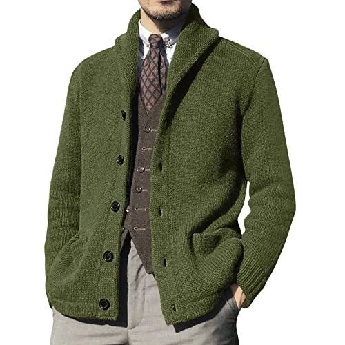 Mens Classic Zip and Button Up Gentleman Cardigan Long Sleeve Pattern Knitwear Loose Fit Pattern Cable Knit Cardigan Mens Sport Birthday Men's Sweatshirts (R1-Green, XL)