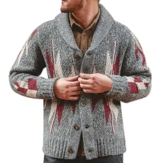 Mens Classic Zip and Button Up Gentleman Cardigan Long Sleeve Pattern Knitwear Standard-fit Print Knit Cardigan Mens Outdoor New Year Men's Activewear Knitwear Grey