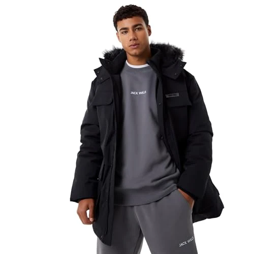 Mens Clean Line Parka Jacket Black L