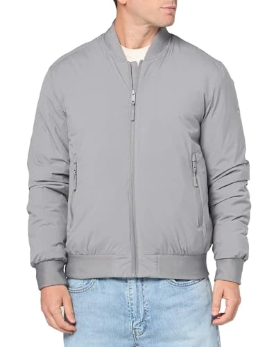 Men's Clean Zip Front Bomber Jacket, Grey W/ Fill, M