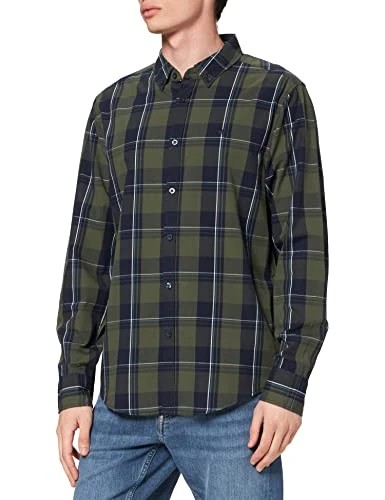 Men's Clemens Mixed Check Button Down Shirt, Green, L