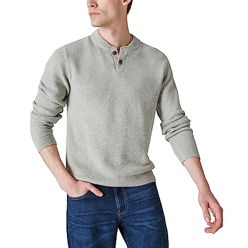 Men's Cloud Soft Henley Sweater, Light Heather Grey, Large