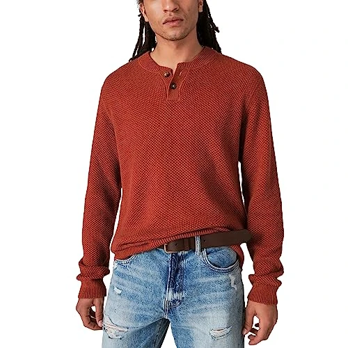 Men's Cloud Soft Henley Sweater, Terra Cotta, XL