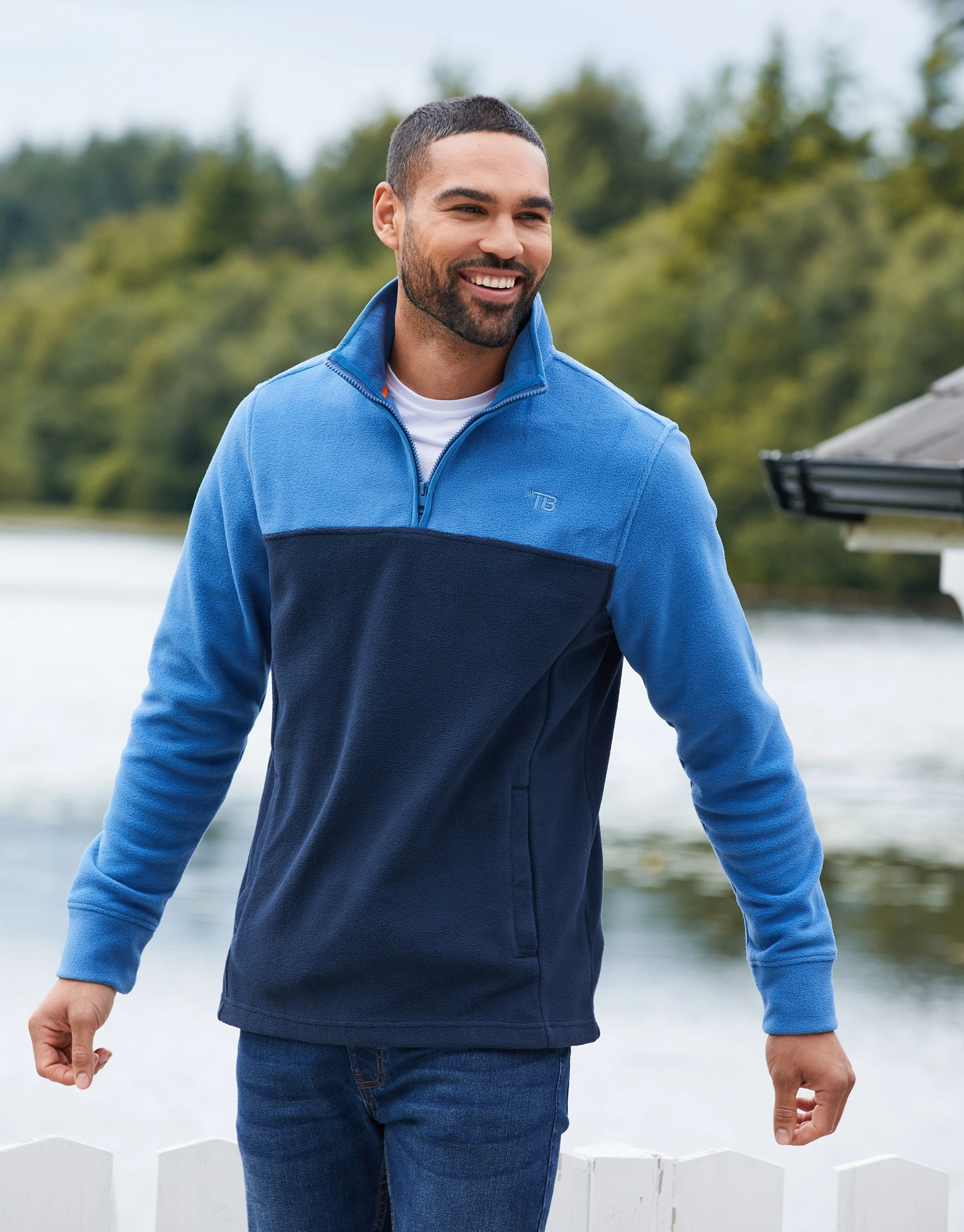 Men's Cobalt & Navy Colourblock Quarter Zip Fleece