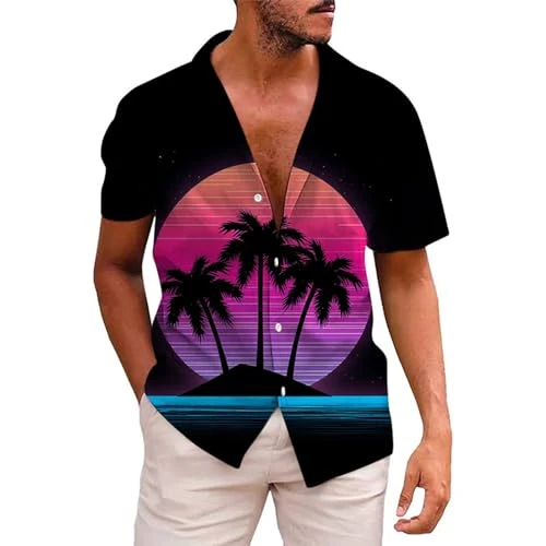 Men's Coconut Tree Short Sleeve Shirt Summer Casual 3D Printing Hawaii Short Sleeve Shirts Short Sle