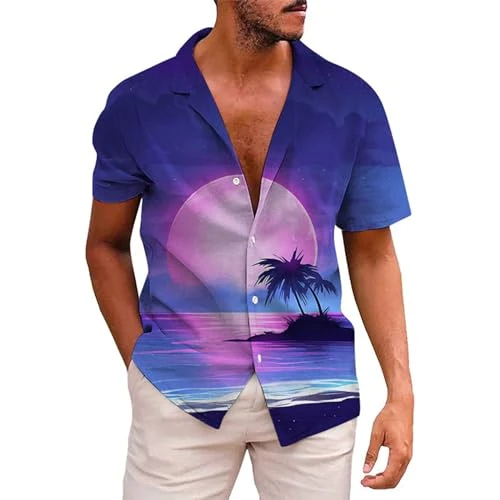 Men's Coconut Tree Theme Short Sleeve Shirt Summer Casual 3D Printing Hawaii Short Sleeve Shirts Top