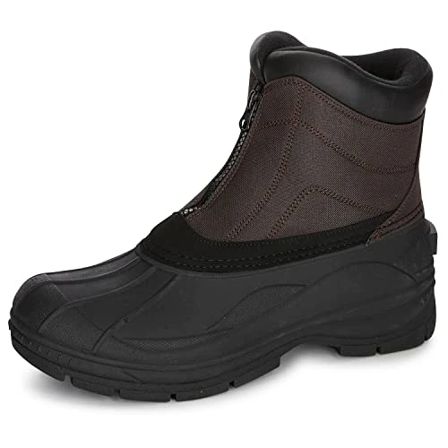 Mens Cold Weather Boots with Front Zipper Closure Lake Crescent Waterproof Insulated Mid-Calf Winter Boots - Comfy, Durable, Keeps Feet Warm & Dry, Brown, 9 UK