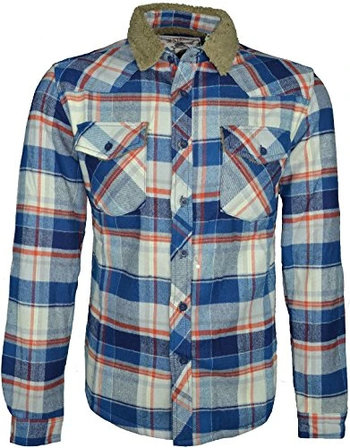 Mens Collared Check Shirt Full Front Buttons Closure Long Sleeve Winter Top (Medium, Blue)