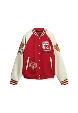 Men's College Patched Bomber Jacket, Varsity Red, XL