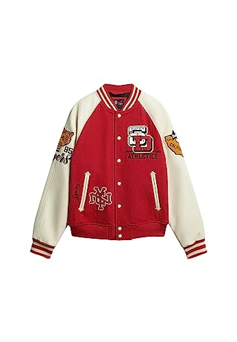 Men's College Patched Bomber Jacket, Varsity Red, XL