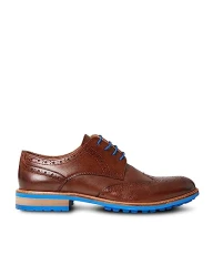 Men's Colour Pop Leather Brogues, Tan/Blue, 7 UK