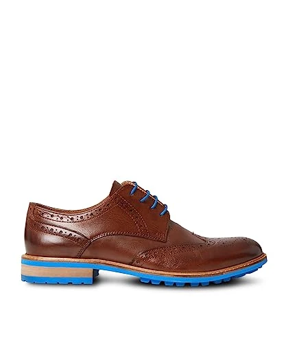 Men's Colour Pop Leather Brogues, Tan/Blue, 7 UK